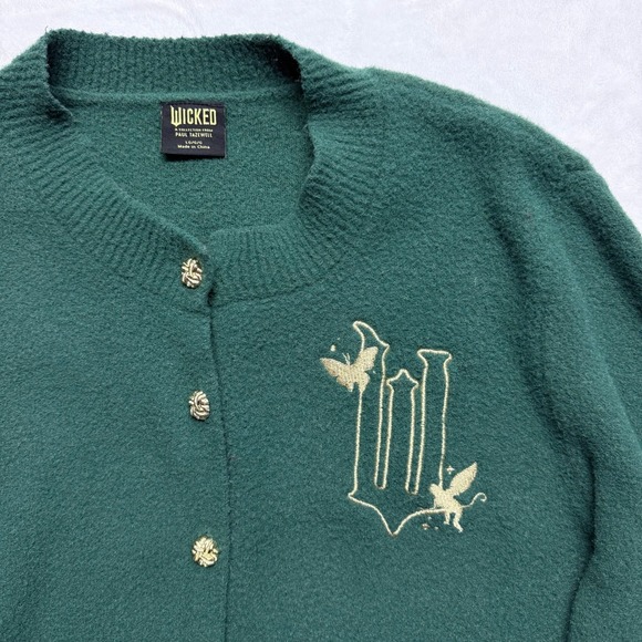 WICKED Paul Tazewell‎ Green Embroidered Button Front Cardigan Sweater LG - Picture 2 of 7